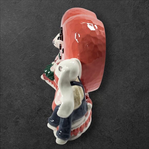 Vintage Bunny Clock Shell Heart Ceramic Cottagecore Farmhouse Decor Signed Anna - Picture 5 of 10